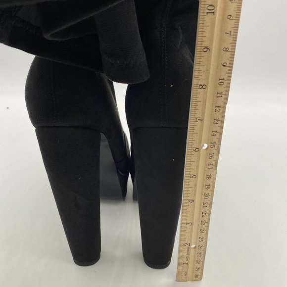 black round toe suede platform over the knee boots chunky heels - Picture 5 of 10